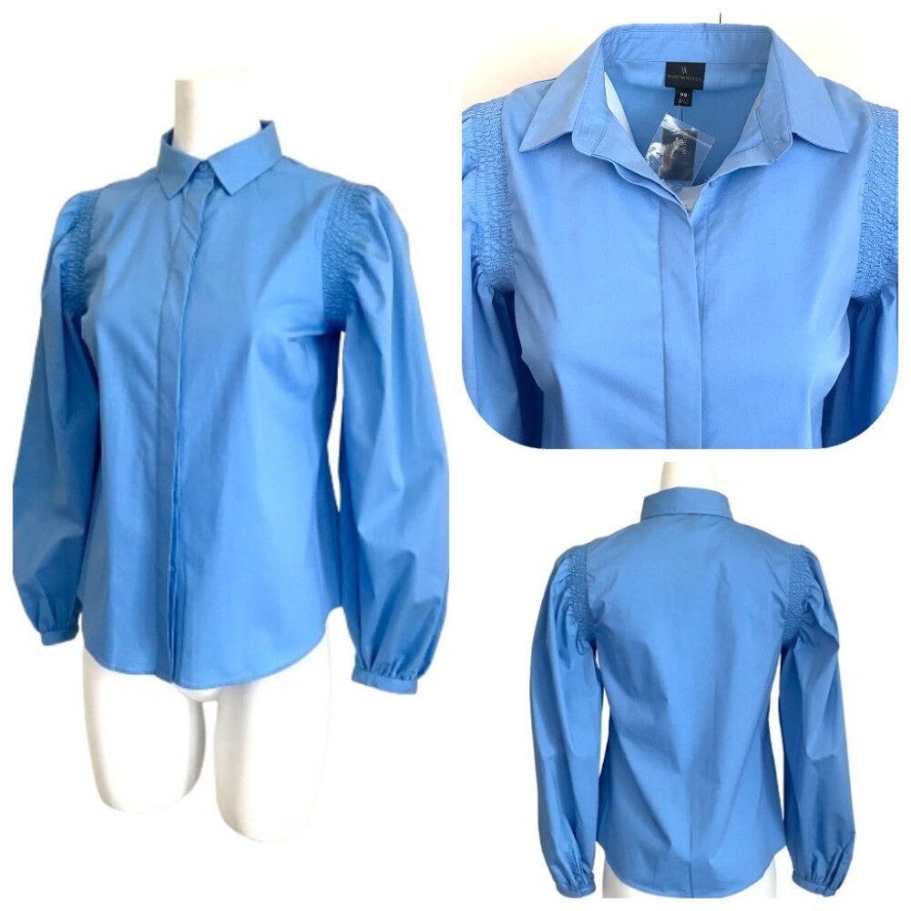 NWT Worthington Stretchy cotton blend Blue Botton down blouse XS